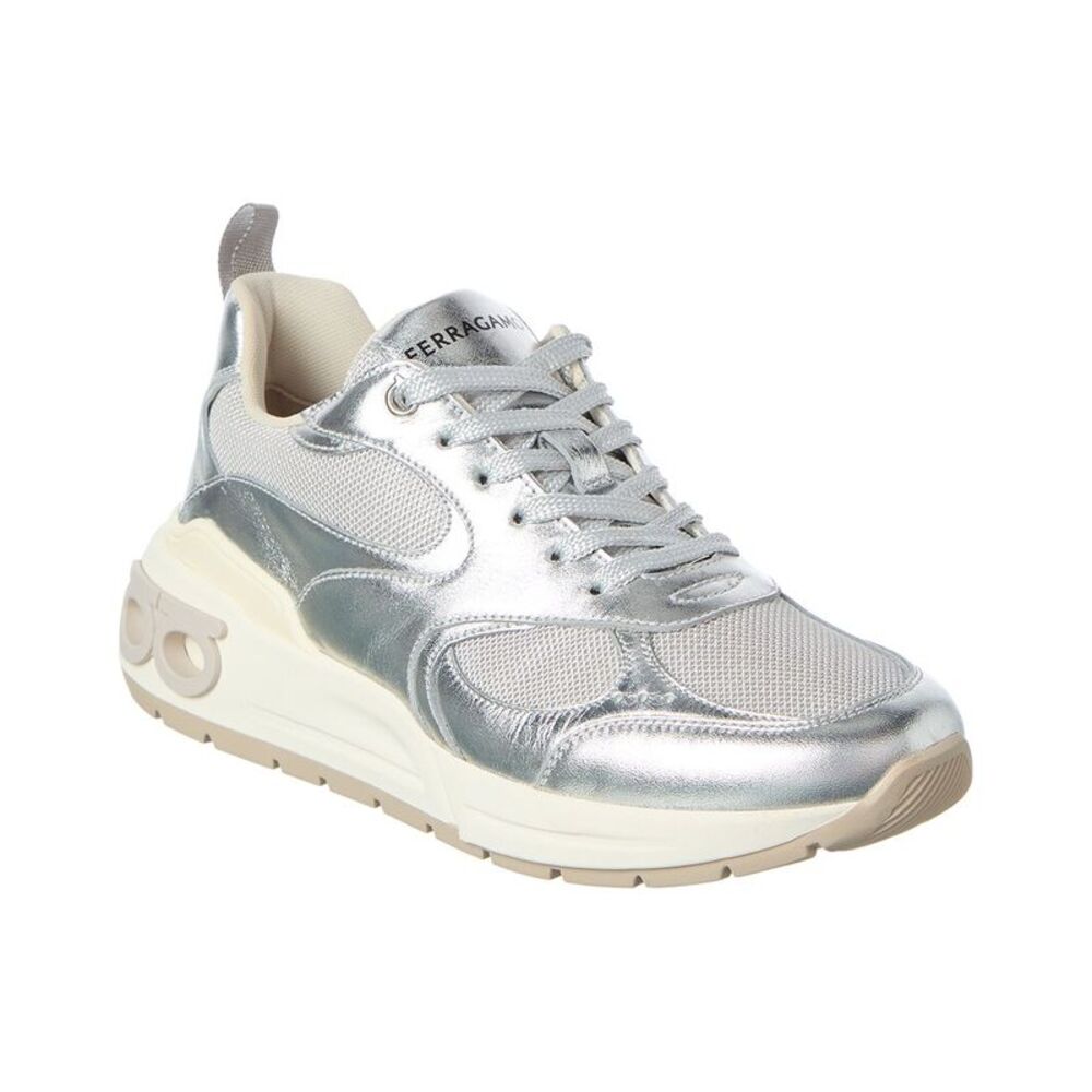 Ferragamo Leather & Mesh Sneaker, Silver